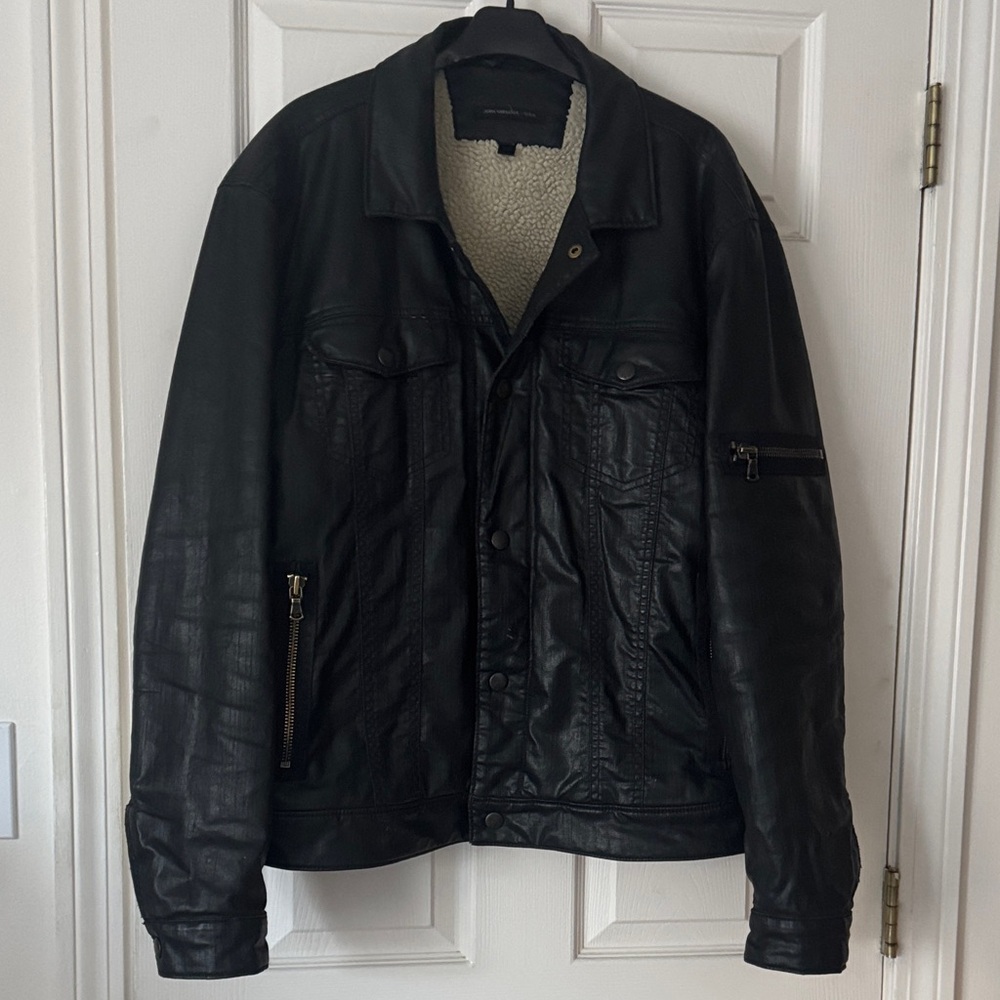 john varvatos Coated Denim Sherpa Jacket